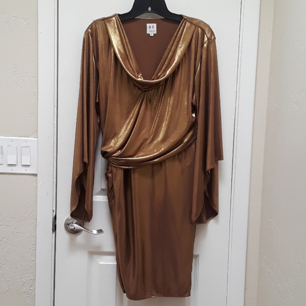 Halston Heritage Gold Liquid Lame Dress - Picture 4 of 8